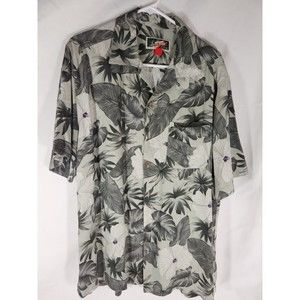 La Cabana Men's Floral Hawaiian Button Front Shirt Short Sleeve SZ Medium green